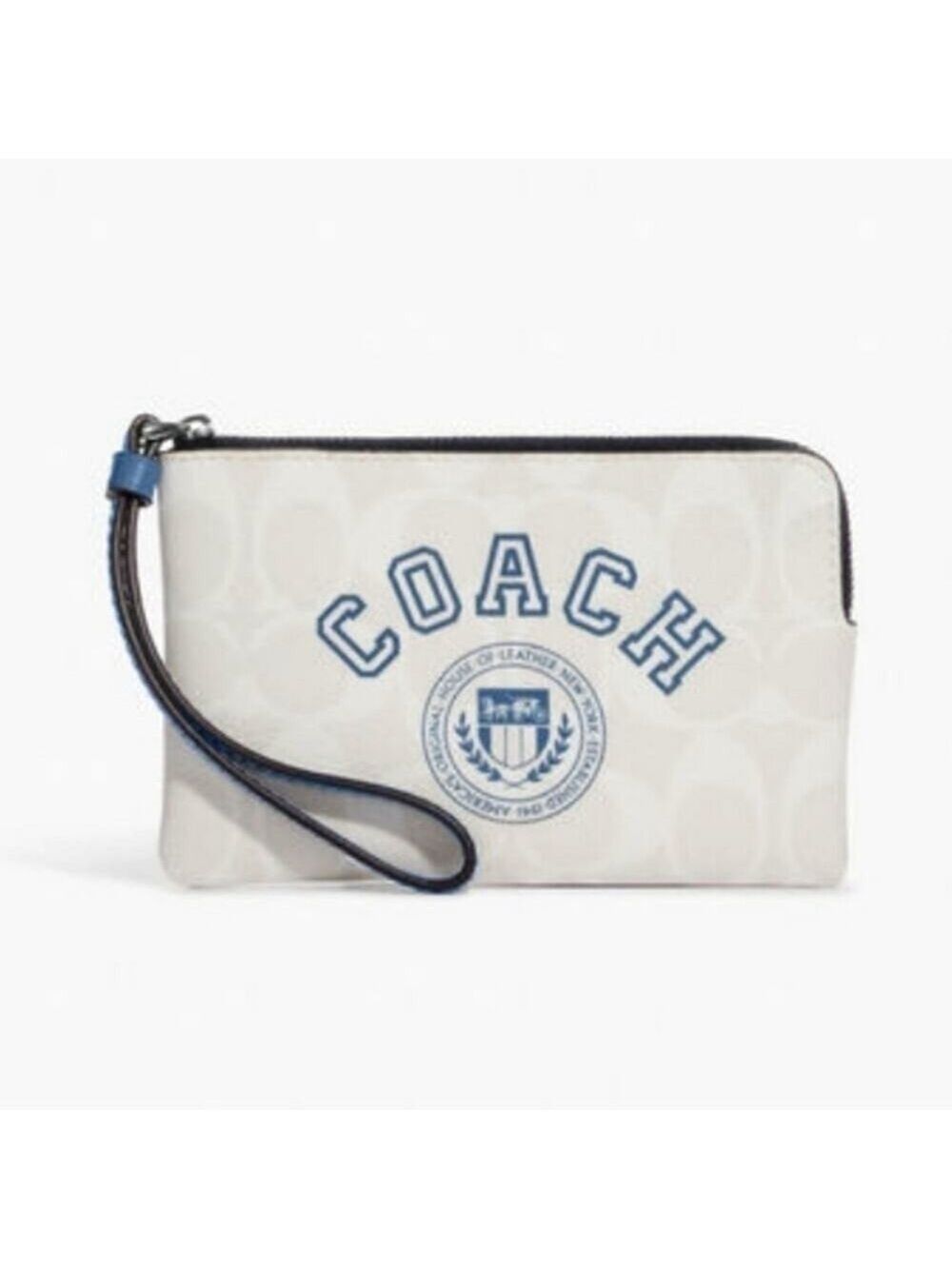 COACH SIGNATURE CANVAS CORNER ZIP WRISTLET CHALK INDIGO - Picture 1 of 3